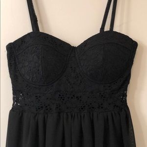 Black Flowy Mini Dress with Lace Top